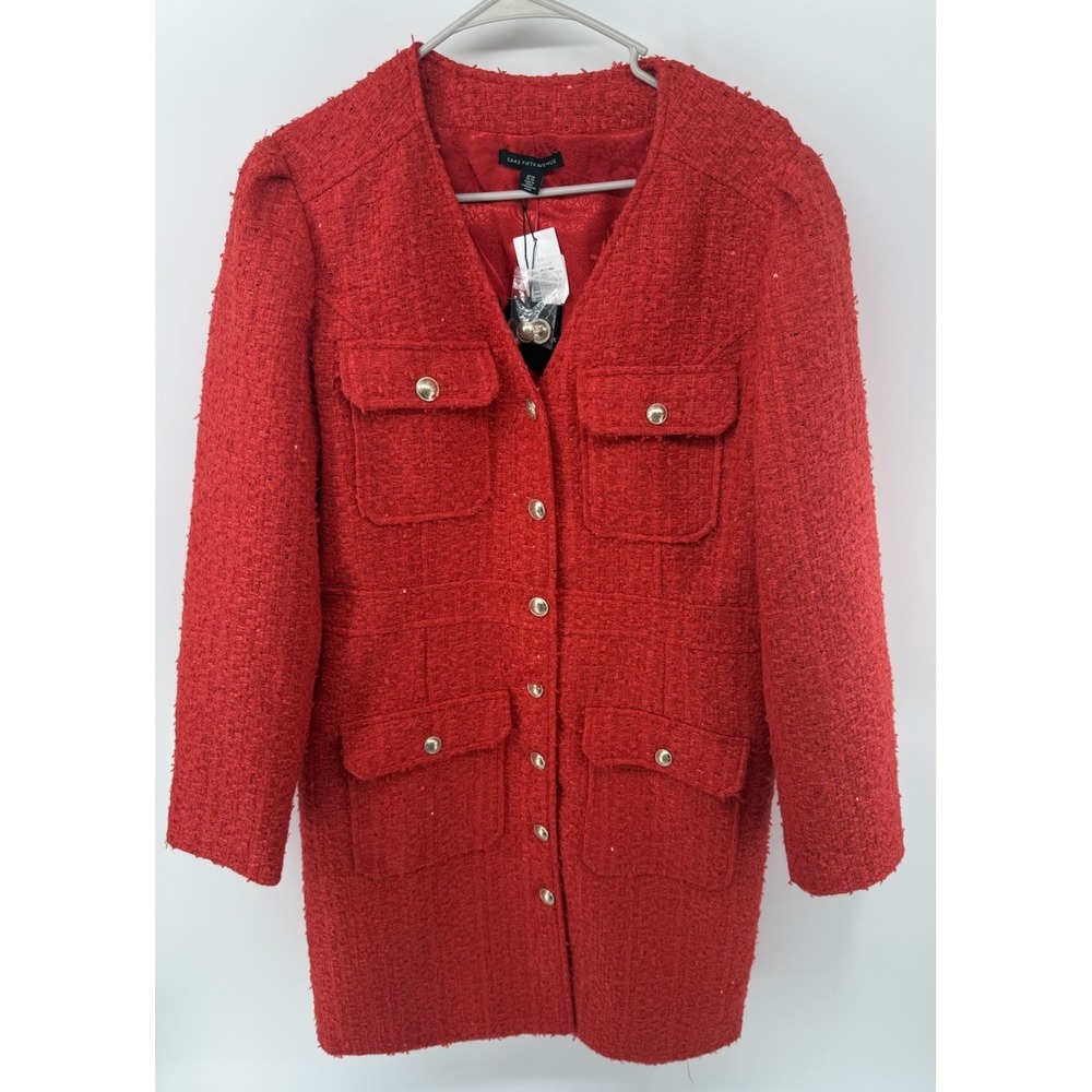 Saks Fifth Avenue Fierce Red Dress Jacket Double Lined XL Shimmer NWT